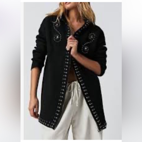 Understated Leather Sweaters - Understated Southern Charm Studded Black Hooded Cardigan